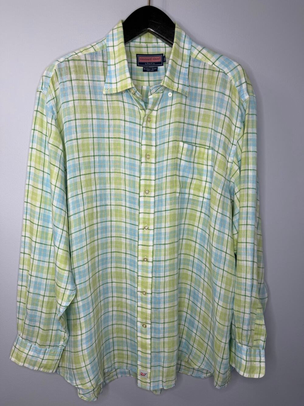 Vineyard Vines Murray Linen Green Plaid Classic Fit Men's XXL Beach Vacation